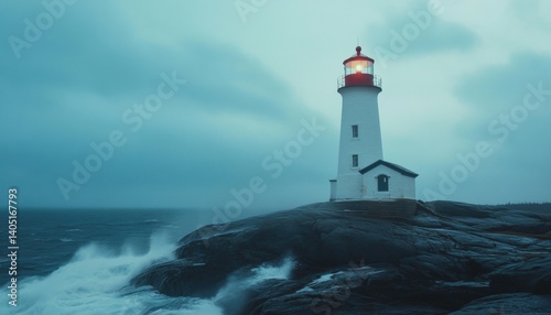 Wallpaper Mural Lighthouse beacon illuminates stormy seascape. Torontodigital.ca