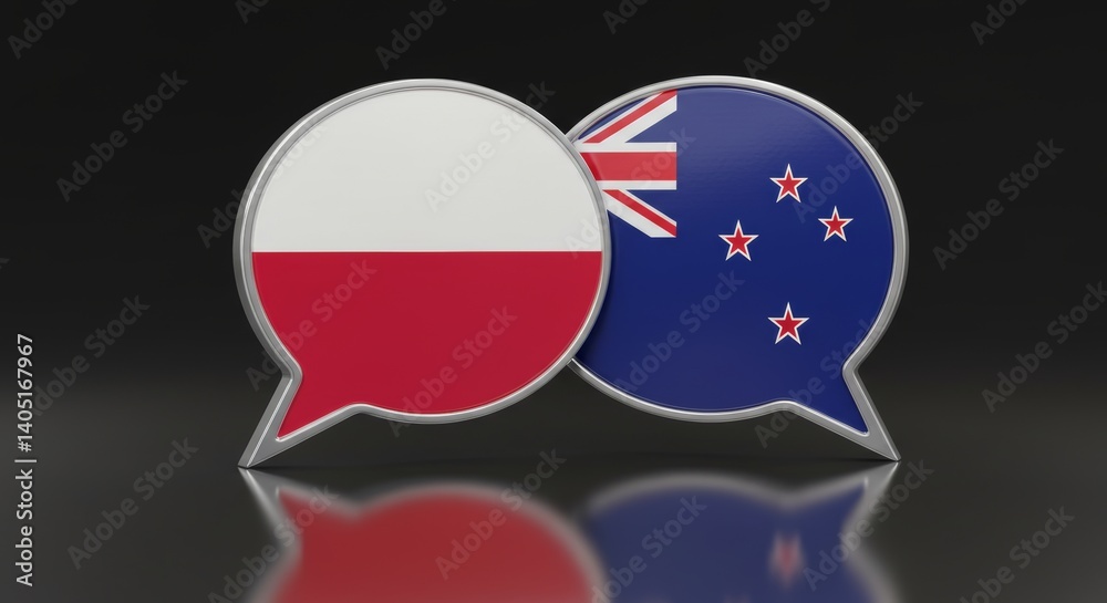 Fototapeta premium Polish and New Zealand international relations, diplomatic dialogue concept visualization