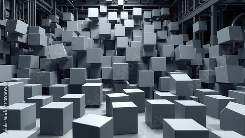 Abstract Industrial Background with Randomly Distributed Cubes
