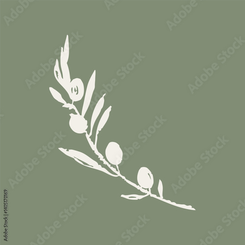 Olive branch. Silhouette. Trendy vector illustration with texture for logo, frame, label, pattern, card, invitation, poster, decor