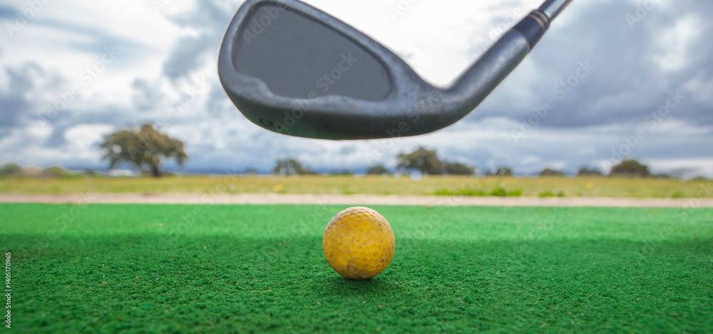 Golf beginners fairway for practicing swing and driving range
