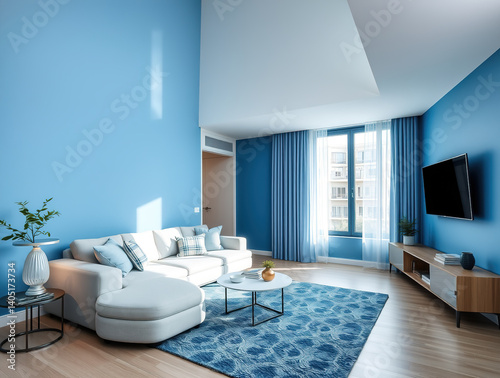 modern apartment interior blue color