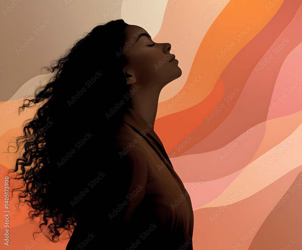 Illustration of a close-up of a person smiling while practicing mindfulness, surrounded by soft, soothing pastel colors.


