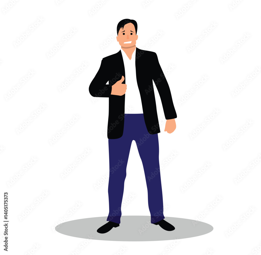 Smiling Happy Business Man Showing Thumbs Up Isolated on White. White collar worker making an announcement or advertising a product vector art Smiling Happy Business Man Showing Thumbs Up Isolated on White. White collar worker making an announcement or advertising a product vector art