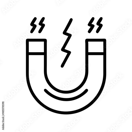 U-shaped magnet icon with lightning and magnetic field symbols