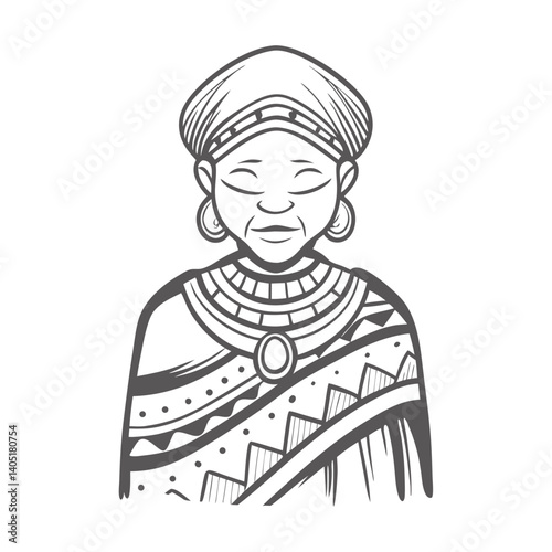 Zulu Grandmother Illustration, Traditional Clothing