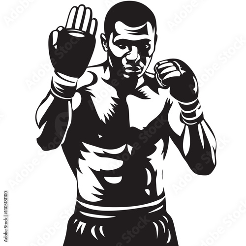 Boxer stepping back with hands up silhouette Vector Illustration