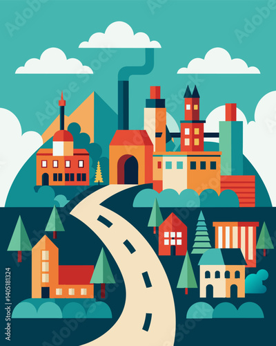 Once a hub of manufacturing the town now struggles to attract new businesses and retain its remaining ones.. Vector illustration