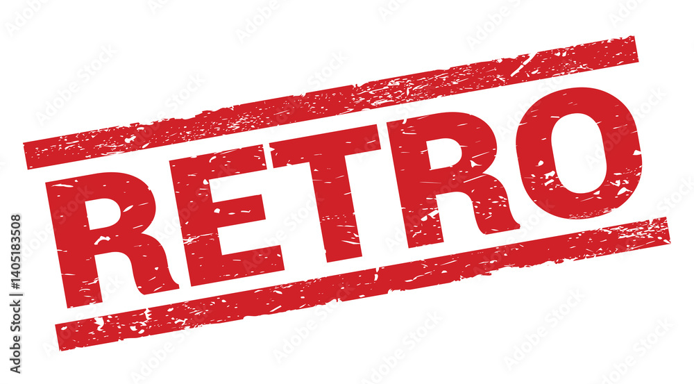 RETRO text on red rectangle stamp sign.
