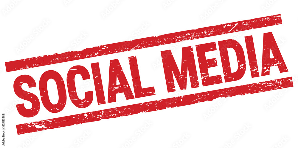 SOCIAL MEDIA text on red rectangle stamp sign.
