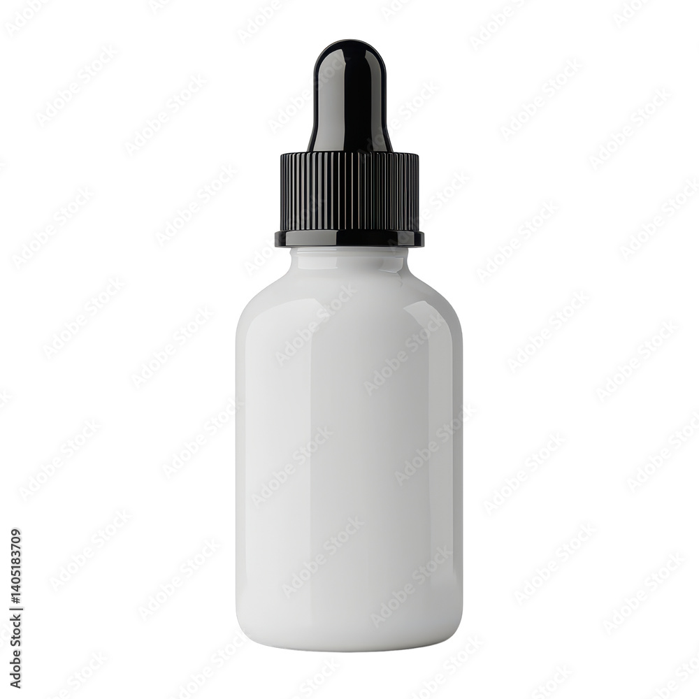 Clean White Dropper Bottle with Black Cap for Essential Oils or Liquids on Isolated Background Clean White Dropper Bottle with Black Cap for Essential Oils or Liquids on Isolated Background