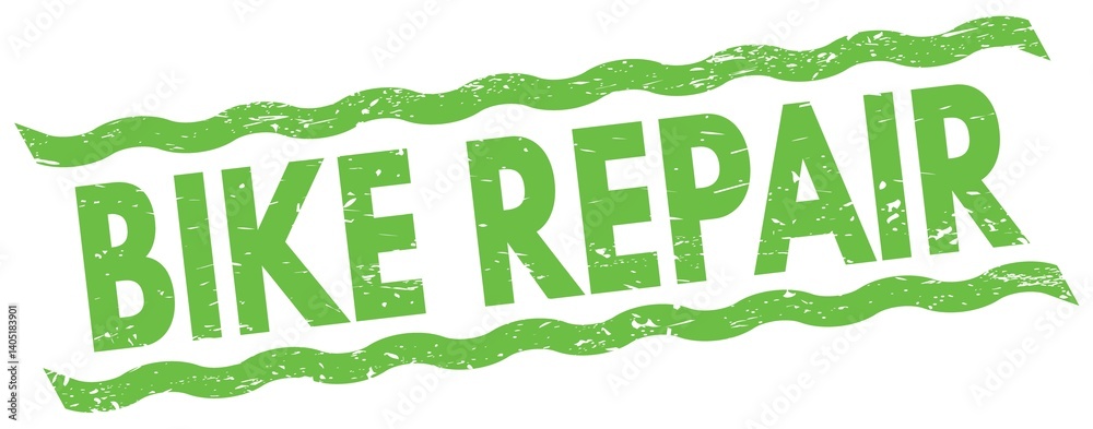 BIKE REPAIR text on green lines stamp sign.
