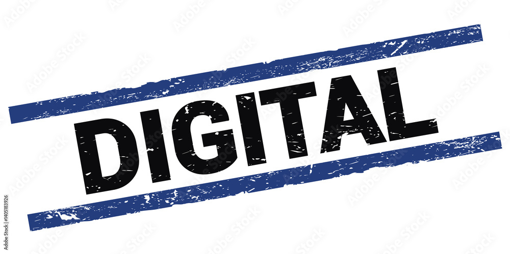 DIGITAL text on black-blue rectangle stamp sign.