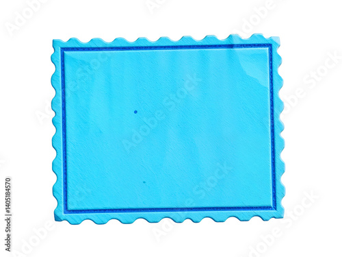 Blue rectangular postage stamp with serrated edge, isolated on transparent background. Generative AI