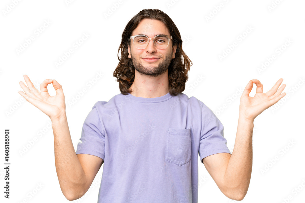 Young handsome man over isolated background in zen pose