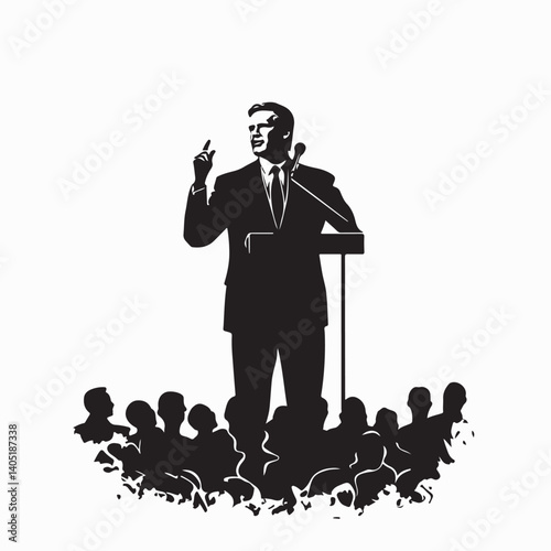 Politician Giving Speech vector. Politician spreads her speech in the audience silhouette vector illustration
