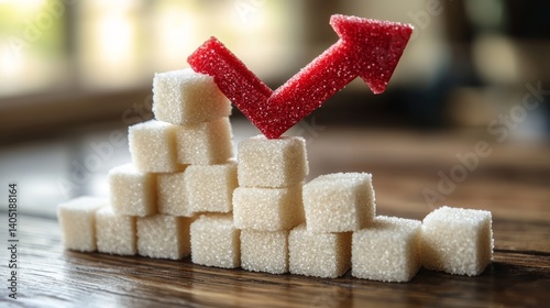Rising Sugar Consumption A Stack of Sugar Cubes with an Upward Trending Arrow