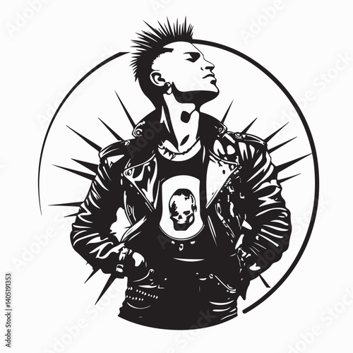 Punk rocker with a mohawk and leather jacket image vector isolated on white background.