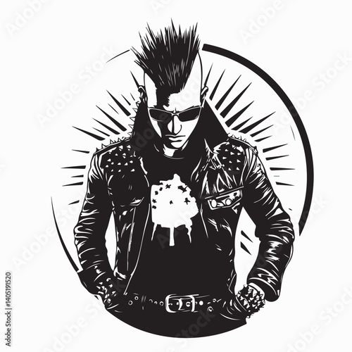 Punk rocker with a mohawk and leather jacket image vector isolated on white background.