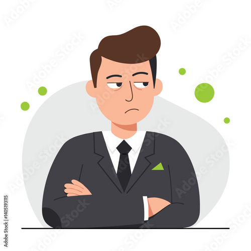 Bored businessman with crossed arms against a minimal background  