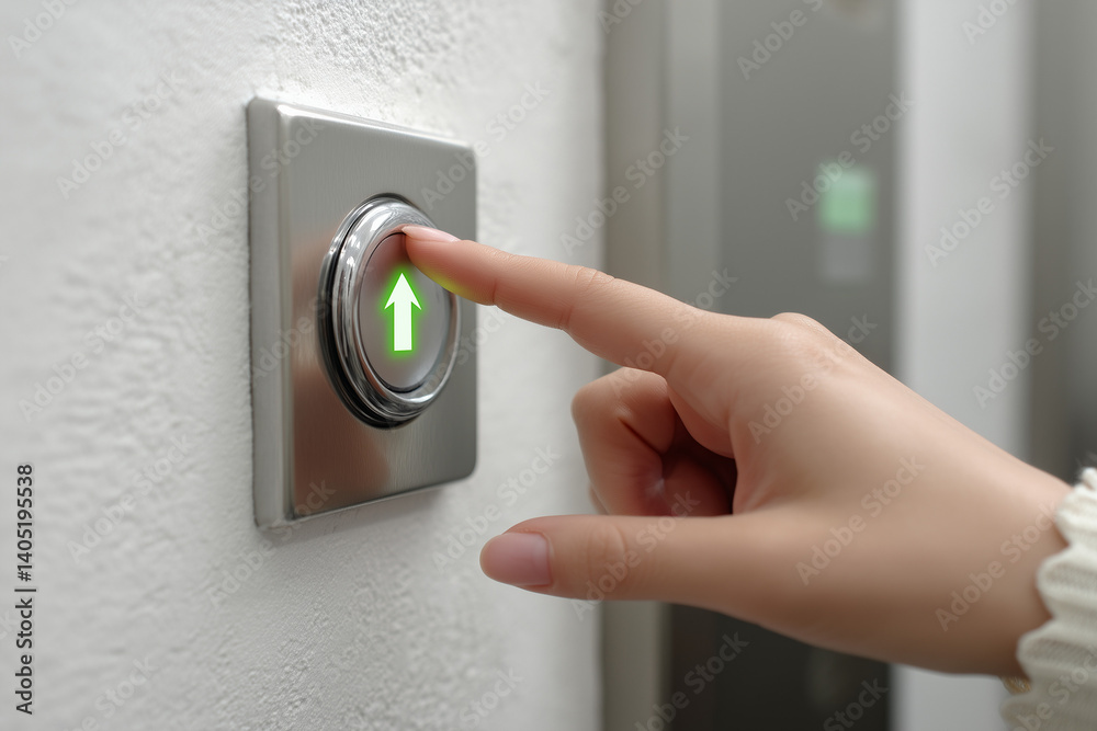Naklejka premium A person is pressing an elevator button using their finger now