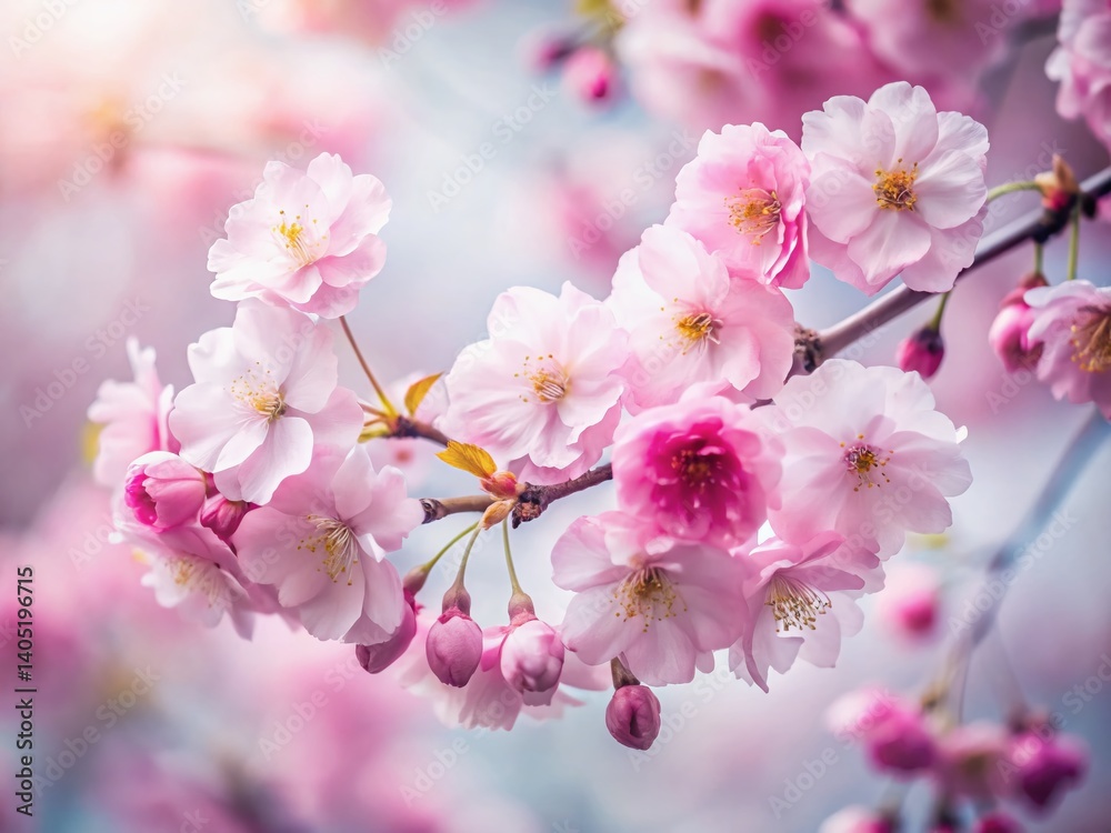 Obraz premium Blossom Beauty: A close-up of delicate cherry blossom branches, showcasing the soft pink petals and the promise of spring. 