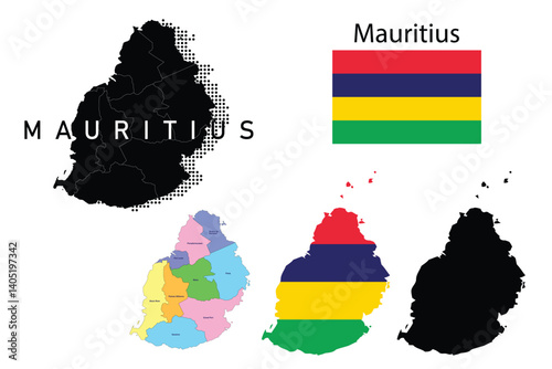 Mauritius flag and map illustration vector.