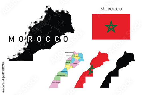 Morocco flag and map illustration vector.	
