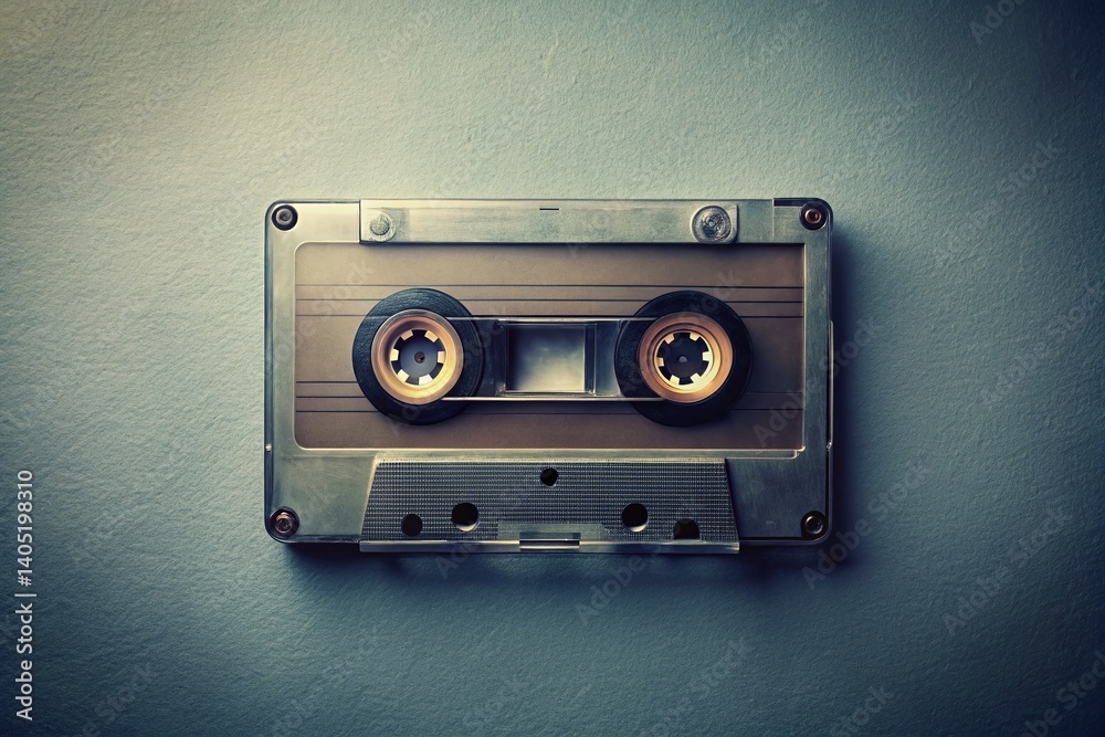 Obraz premium Vintage Tape Cassette: An artistic depiction of a vintage cassette tape, evoking nostalgia for an era of analog music and capturing the tangible feel of the past.