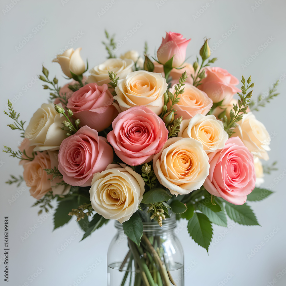 Obraz premium Peach & Blush Rose Bouquet | Stunning Floral Arrangement