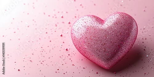 Glittery pink heart decoration on a soft pink background creates a whimsical and romantic atmosphere for celebrations