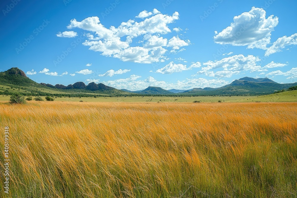 Obraz premium Golden savanna landscape under a vibrant sky