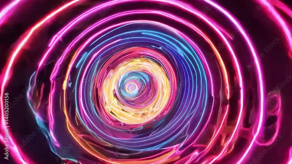 Abstract Colorful Neon Circles Swirling in Tunnel Abstract Colorful Neon Circles Swirling in Tunnel