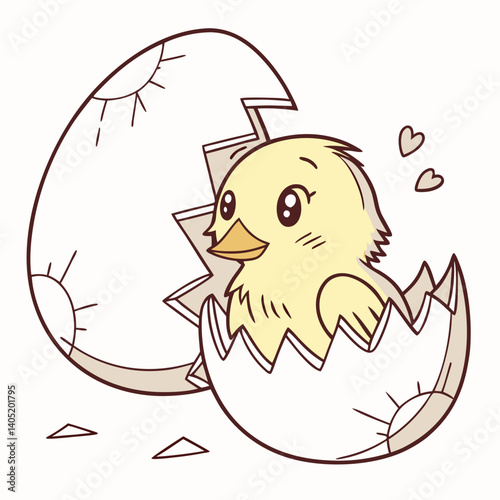 Cracked Easter egg with baby chick emerging, cute and simple icon