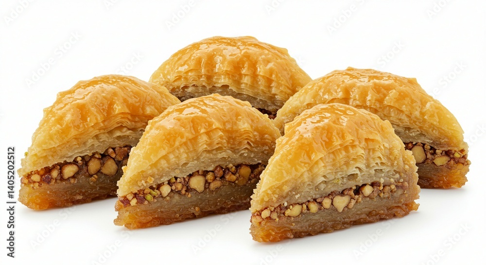 Sweet baklava pastry with honey and nuts. Captured on white background. Sweet baklava pastry with honey and nuts. Captured on white background.