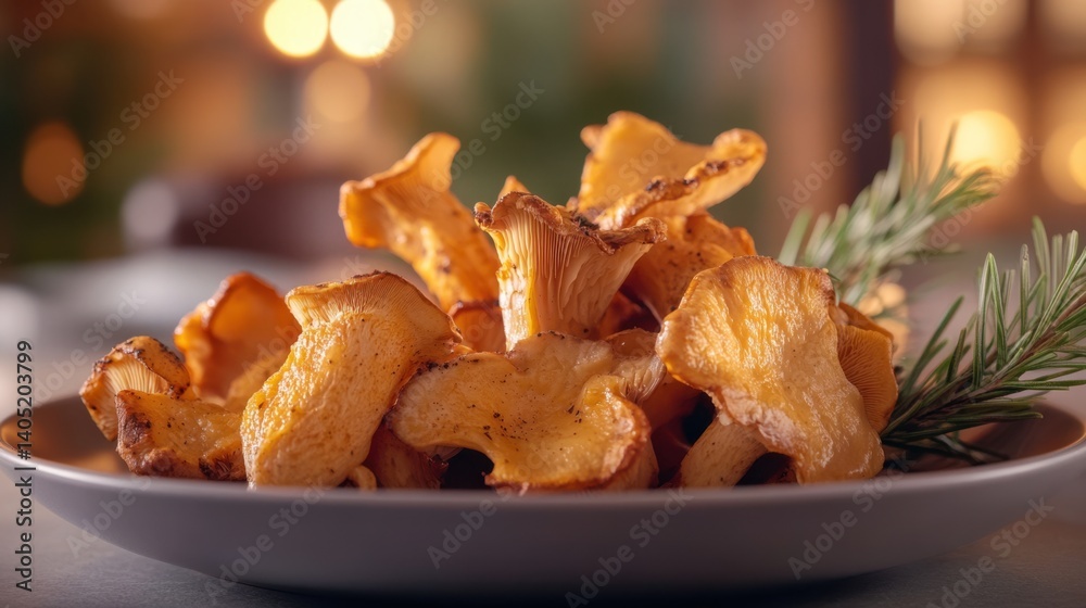 Delicious Freshly Cooked Chanterelle Mushrooms on a Plate