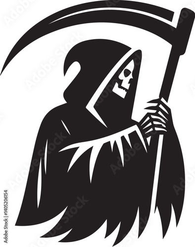Silhouette of a grim reaper black and white