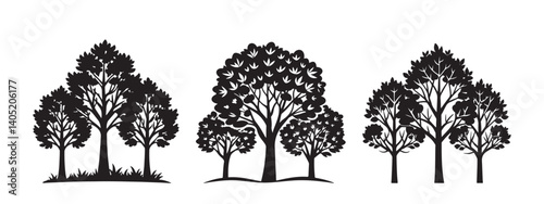 Silhouette of olive tree vector icon set illustration isolated on white background.