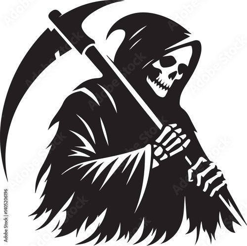 Silhouette of a grim reaper black and white