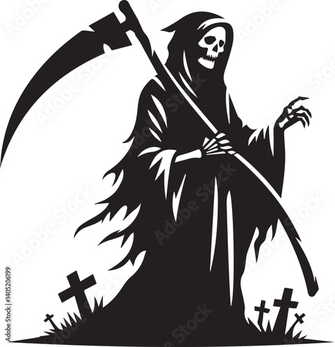 Silhouette of a grim reaper black and white