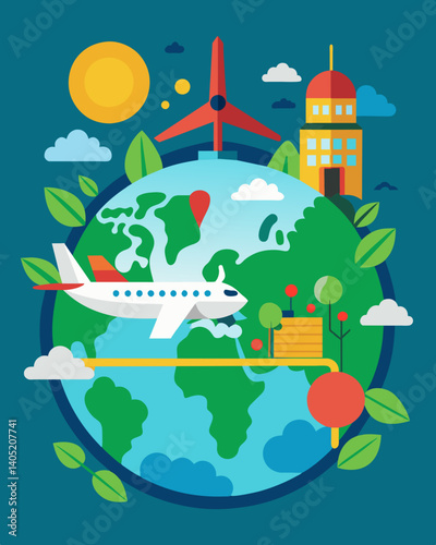 An airline promoting their efforts to reduce carbon emissions through carbon offsetting yet contributing to air pollution and noise pollution in local communities.. Vector illustration