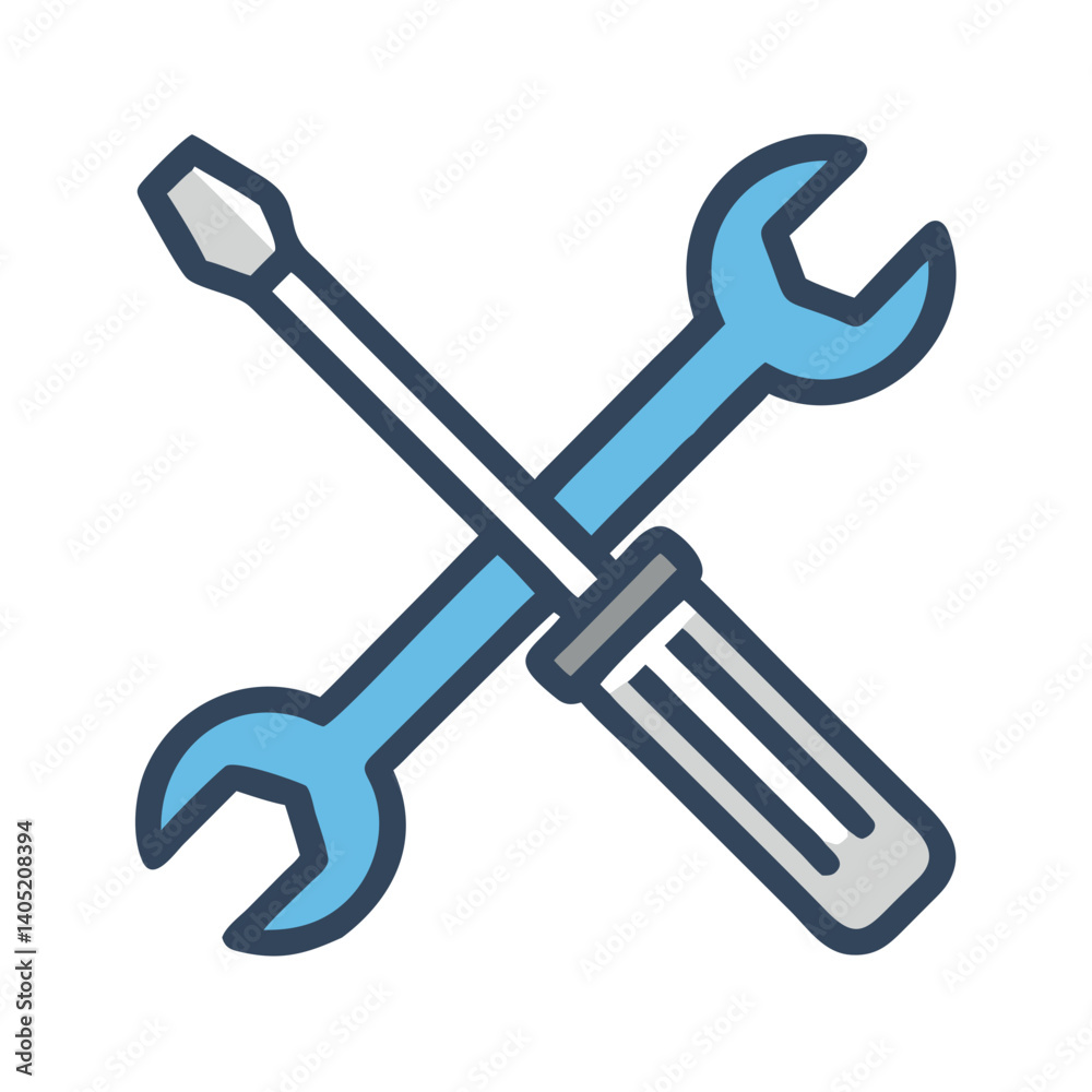 Screwdriver and Wrench Crossed Icon Design Screwdriver and Wrench Crossed Icon Design