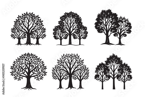 Silhouette of olive tree vector icon set illustration isolated on white background.