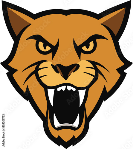 saber toothed cat head mascot with dramatic fangs vector art illustration