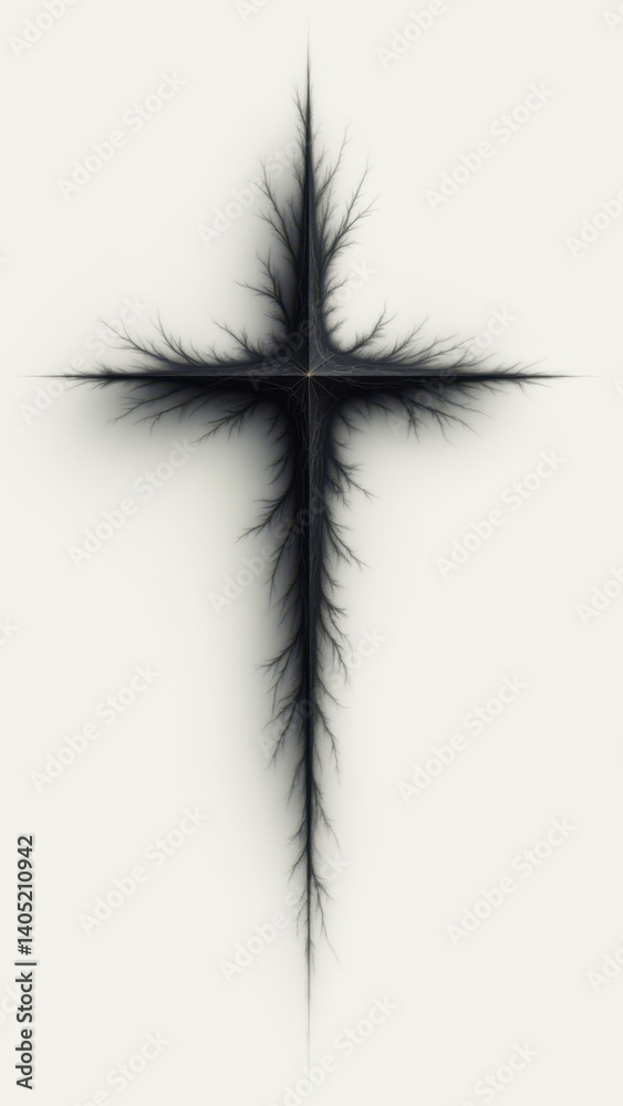 Fototapeta premium Cross with electric lines coming out from it against a faded background.