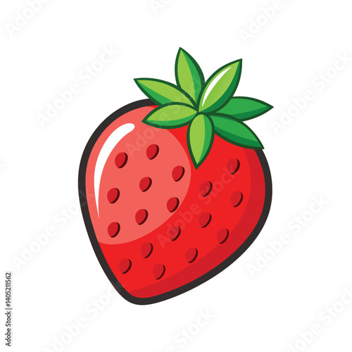 Strawberry Vector Illustration – Fresh Red Berry with Green Leaves in Flat Style for Food Packaging, Juice Labels, and Healthy Lifestyle Design
