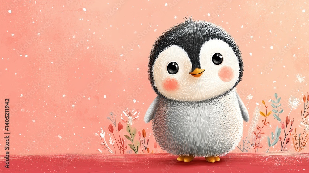 Fototapeta premium Cute and playful cartoon penguin illustration.