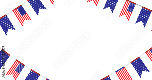 american flags in ropes decoration with white stars in blue, red and white flags lines template for banners and background