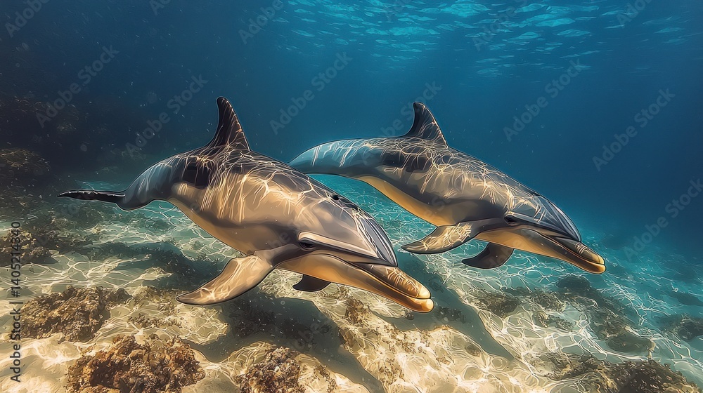 Obraz premium Graceful Dolphins Underwater Dance