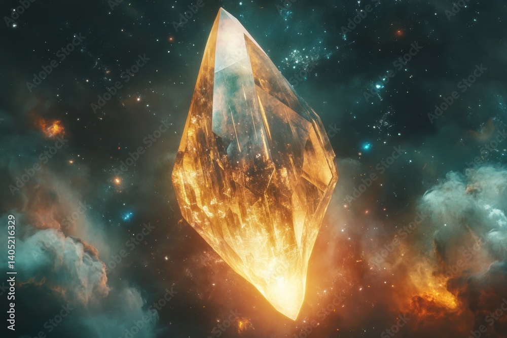 Celestial crystal gem glows in the cosmic void.